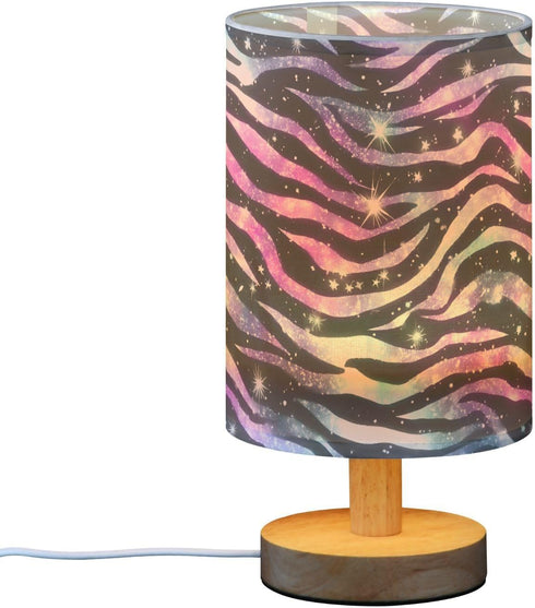 ALAZA Bedside Table Lamp for Bedroom Purple Blue Sparkling Zebra Print Nightstand LED Light Lamps with USB Port Linen