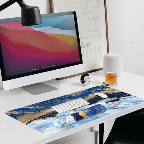 Ergonomic Large Mouse Pad and Keyboard Wrist Rest, 4-in-1 Gaming Desk Pad with Wrist Support - Light Blue