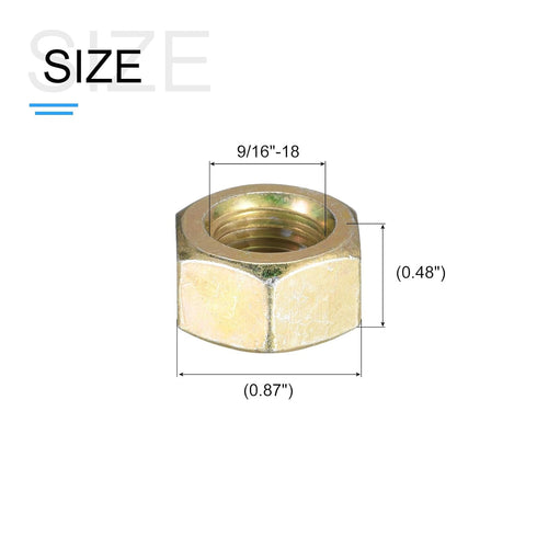 Hex Nuts (9/16"-18) 6Pcs, Carbon Steel Fine Thread Zinc Plated Hexagon Nut Hardware - for DIY Home Repair Machinery, Yellow Zinc