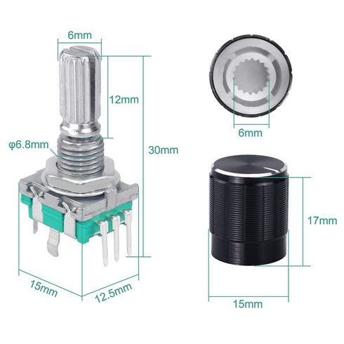 5 Set 360 Degree Rotary Encoder Code Switch - Push Button EC11 Digital Potentiometer with 20mm Handle Length