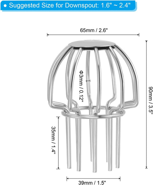 PATIKIL Gutter Guard, 304 Stainless Steel Down Pipe Filter, Anti-Blocking Line Cap Drain Cover Downspout Protector for Blockage Leaves Debris, 2 Inch