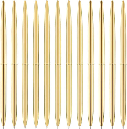 Unibene 12 Pack Ballpoint Pens, Slim Metallic Retractable Gold Pens Set, Medium Point (1 mm) Black Ink for Gifts