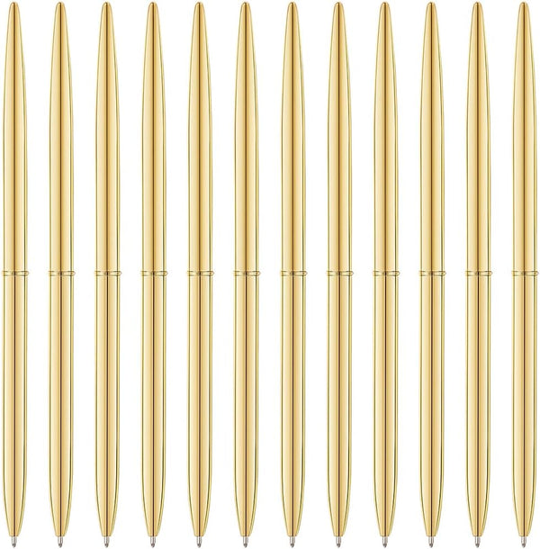 Unibene 12 Pack Ballpoint Pens, Slim Metallic Retractable Gold Pens Set, Medium Point (1 mm) Black Ink for Gifts