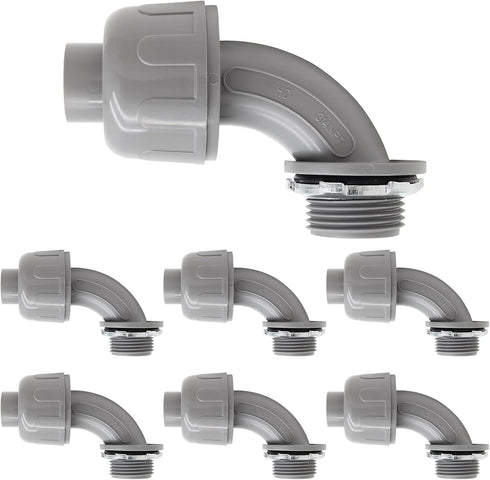 3/4 Inch NPT Liquid Tight Connector, 90 Degree Nonmetallic PVC Electrical Fitting, 6Pcs