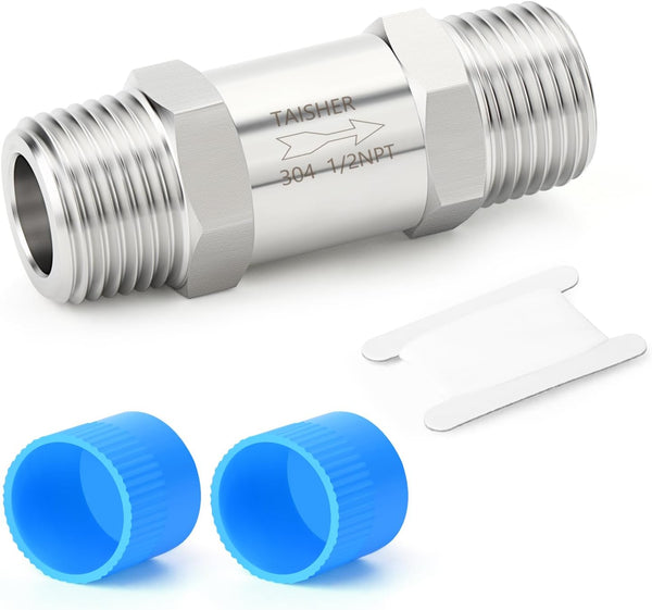 TAISHER 1PCS 304 Stainless Steel 1/2" NPT Male Check Valve, Backflow Prevention Non-Return Check Valves