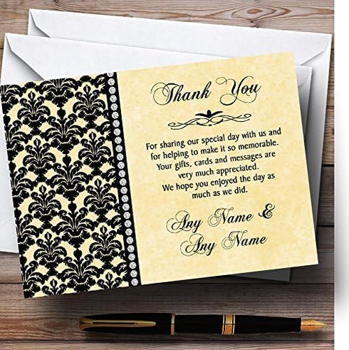 The Card Zoo Yellow Black Damask & Diamond Personalized Wedding Thank You Cards