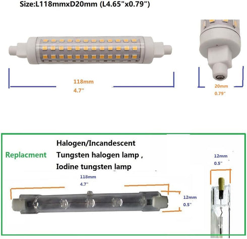 QLEE R7S Bulb 118MM 12W J118 T3 150w 360 3000k Dimmable,2 Pack LED Led FloodLight Equivalent Halogen Wall Sconce Floor