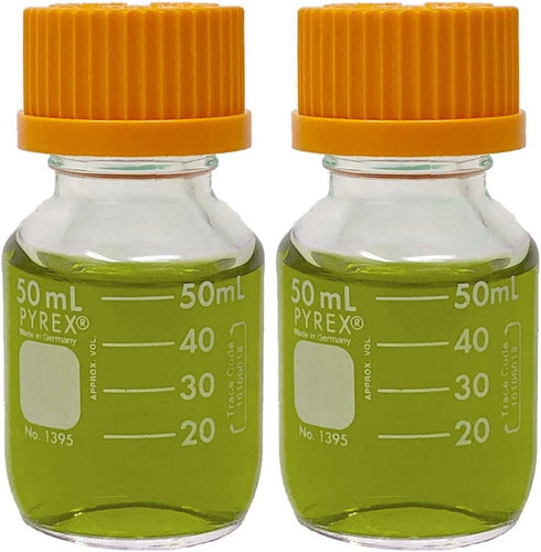 Corning PYREX #1395-50, 50mL Round Media Storage Bottles with GL32 Screw Cap, Pack of 2