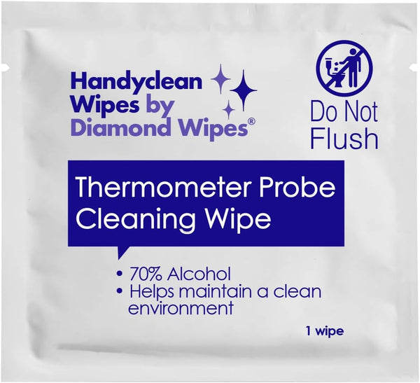 HandyClean Thermometer Cleaning Wipes, 70% Isopropyl Alcohol, 1000 ct Individually Wrapped Probe Wipes