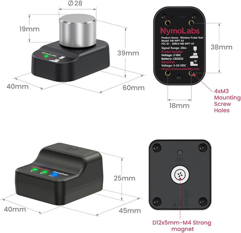 Setter 3-Pin 524V, Mach3 CNC Router Wireless Z-Axis Probe Tool DC Normally Open (NO), for CNC Router Engraving