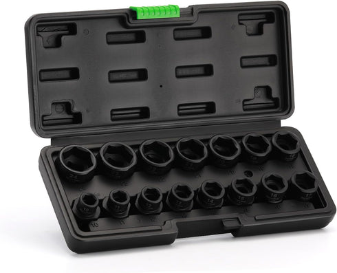 15-Piece 1/2-Inch Set, Set, 10mm-24mm, 6 TecoTek Drive Metric Low Profile Impact Socket Stubby Socket No Skips Sizes