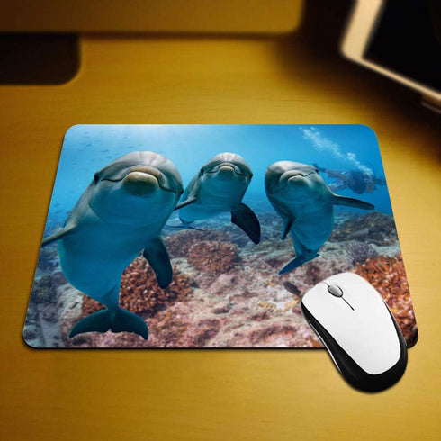 Cute Dolphins Gaming Mouse Pad, Underwater Diving Scuba Non-Slip Rubber Mousepad for Computers and Laptops