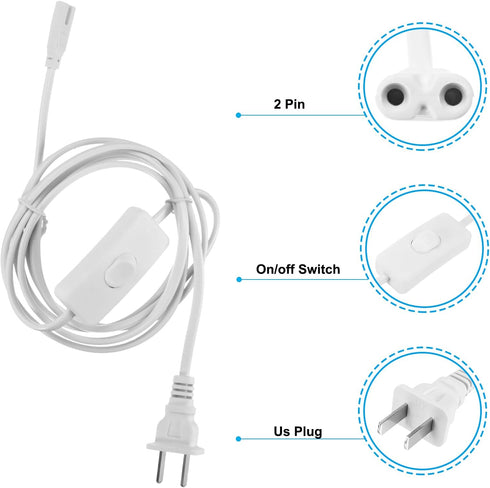 PATIKIL T4 T5 T8 LED Tube Light Power Cord, 2pcs 1.8M/6FT Extension Cable with On Off Switch for LED Lamp