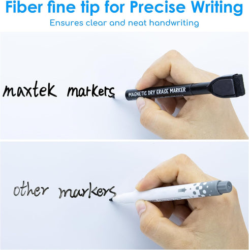 maxtek Black Fine Tip Magnetic Dry Erase Markers, Low Odor Whiteboard Markers with Eraser for Kids and Calendar Boards