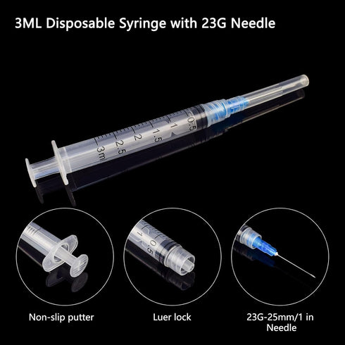 3ml 23Ga 1Inch Wrapped,Pack 100 disposable Syringes with Needle for Industrial and Laboratory, Individually