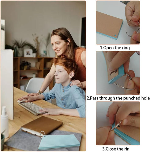 QHAJRYYC 250 3x5 Inches PCS Lined Colored Index Flashcards, Flash Cards with Ring, with Ring Lined Flashcards, Colored