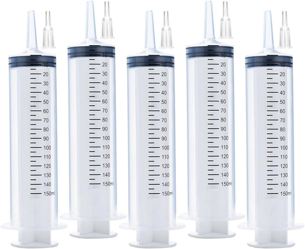 5 Pack 150ml Reusable Plastic Syringe, Individually Packaged for Scientific Labs and Dispensing