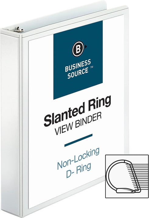 Business Source 28441 D-Ring Binder, White, 1-1/2-Inch Capacity, with Pockets