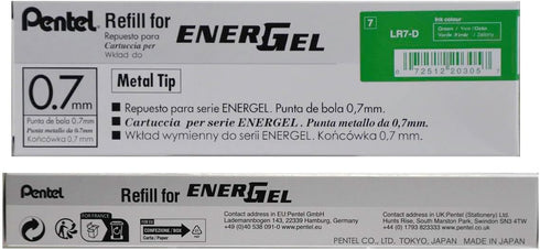 Pentel Refill Ink for BL57/BL77 EnerGel Liquid Gel Pen, 0.7mm, Green Ink, Box of 12