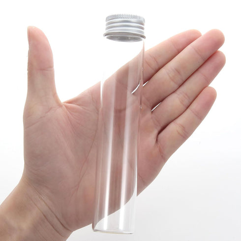 40ml Glass Clear Test Tubes with Screw Caps and Plastic Stoppers, Leak-Proof Flat Test Tubes, 12PCS