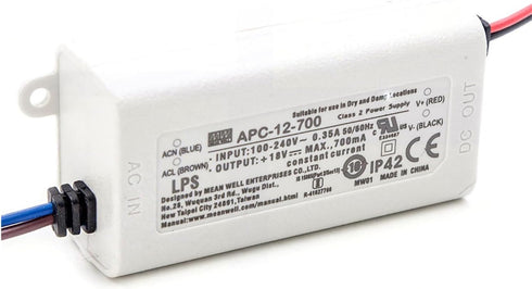 DynMach APC-12-700 Compact LED Driver, 12.6W, 9-18V, 700mA, Constant Current, 90-264VAC/127-370VDC - Ideal