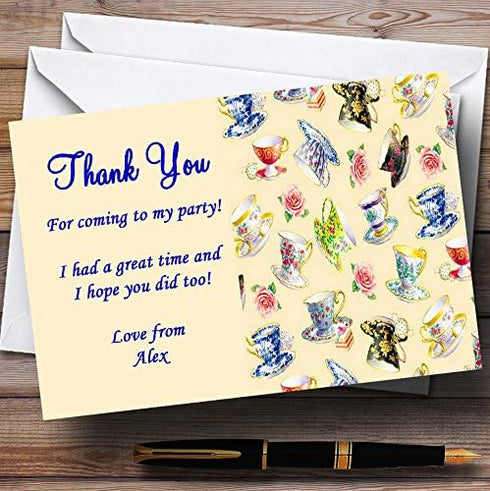 The Card Zoo Vintage Tea Party Thank You Cards Cream Blue Personalized Party Thank You