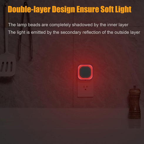 YUNLEX 6 Pack 0% 3-Level Red Night Light with Dusk to Dawn Sensor, Eye-Care Reflected Glow, Blue Light True Red LED
