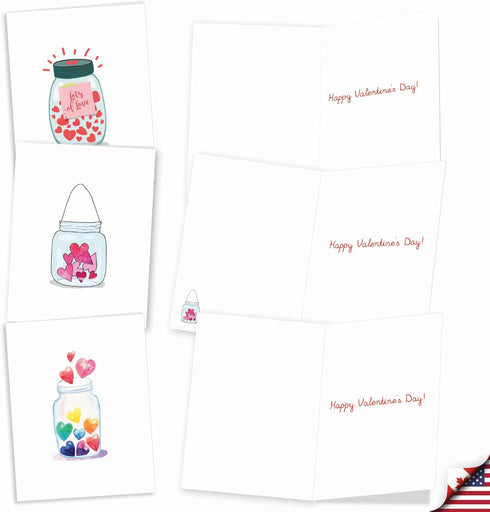 The Best Card Company 20 Assorted Valentine's Day Cards Bulk Boxed Greetings (10 Designs, 2 Each) - Love Jar