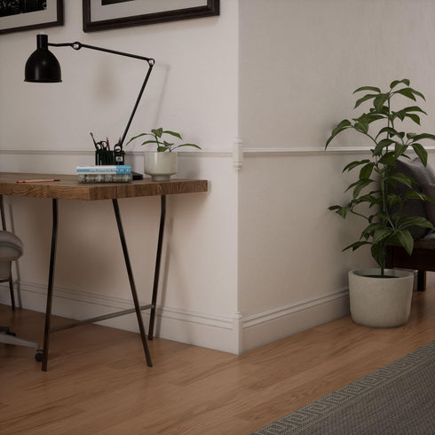 1 1/8"W 6 1/2"H 1 1/8"P 5 1/4"H 1 1/8"P, x x Americraft Solid Paint Grade Wood Universal Baseboard Outside Corner Block