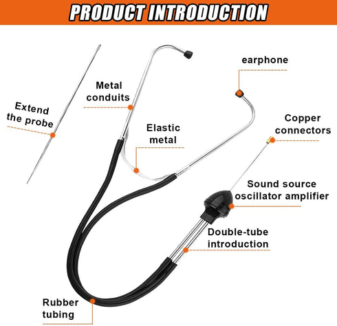 DUSCOKE (1PC) Car Engine Mechanic Stethoscope Sensitive Hearing Tool, Automotive Engine Diagnostic Tool with Extended