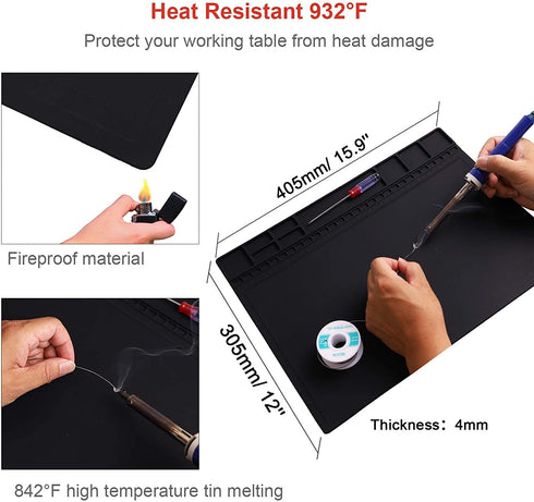 HPFIX Premium Heat Resistant Anti Static Mat, 932°F, with Grounding Wire, Plug, and ESD Wristband for Electronics