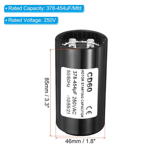 PATIKIL Motor Start Capacitor, 2 Pack 378-454uF/Mfd 250VAC 50/60Hz CD60 for Electric Motor Starting