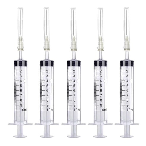 5 Pack 10ml Plastic Syringe with Needle, Syringe for Liquid, Oral, Scientific Labs, Individually Wrapped