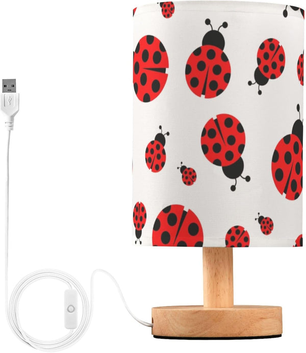 Qilmy Ladybug Bedside Table Lamp with LED Light Included, Button Switch Control for