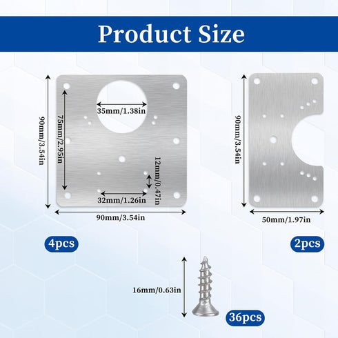 6 PCS Hinge Repair Kit Plate for Cabinet Hinges Repair Fixing Plates Stainless Steel Cabinet Hinge Repair Plate with Mounting Screw Hinge Repair Replacement Kit for Cupboard