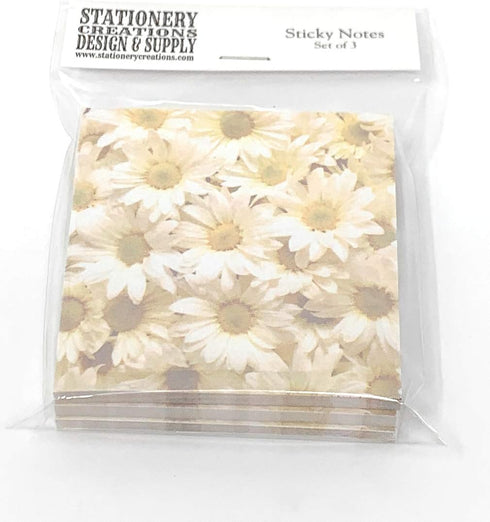 Daisies Sticky Notes, Set of 3, Flower Design, Floral Theme, Paper Memo Pad, Office Business School Supplies