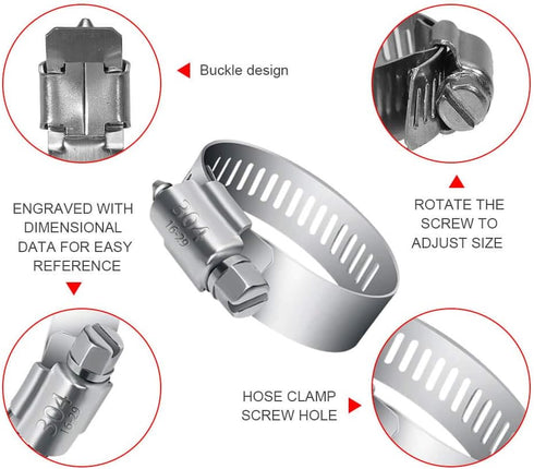 Selizo 40Pcs Hose Clamp, 7 Sizes Adjustable Pipe Tube Clamps, 304 Stainless Steel Hose Clips