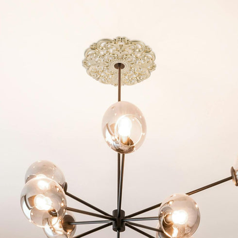 12 Inch Decorative Ceiling Medallion Round Base Ceiling Light Medallion with Artistic Floral Corner Design for Living