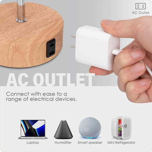 Yarra-Decor Bedside Lamp with USB A+C Charging Ports & AC Outlet, Touch Control Table Lamp for Bedroom, 3 Way Dimmable