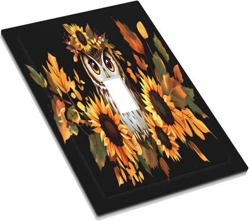 haigof 1 3 5 Inch Brown Owl Sunflowers Light Switch Cover Wall Plate Gang Single Plates Print Faceplate Home Decor X