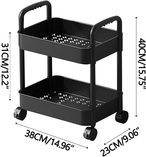Generic 2 Layers Plastic Rolling Cart, Multi-Functional Storage Rack with Handle, Movable Storage Organizer