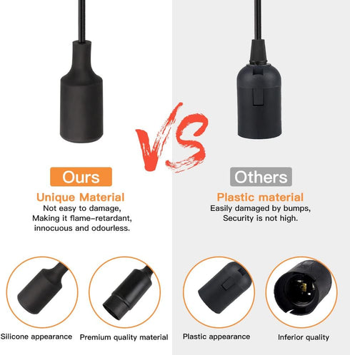 Zevnico 15 E26 E27 Bulb FT Hanging Light Socket with Cord, Black Extension Cord with ON Off Switch Plug, Light Socket