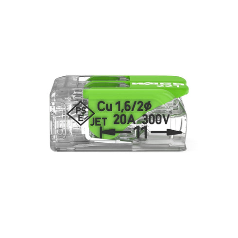 221-422 WAGO Splicing Connector Green Range, 2-Conductor with levers for Solid, Stranded and fine-Stranded Conductors
