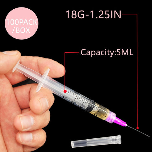 100 Pack 5ml Plastic Sterile Syringes with 18Ga, for Scientific Labs, Liquids Dispensing and Measuring Syringe Tools