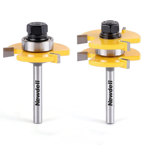 Newdeli Tongue and Groove Router Bit Set, 1/4 Inch Shank - 2pcs Router Bits for Wood Milling Tool