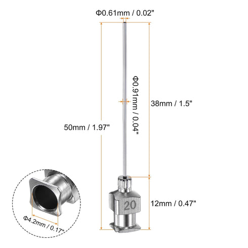 12pcs 20Gauge Stainless Steel Dispensing Needles, 1 1/2" All Metal Glue Needle Tube Blunt Tips Luer Lock for Thick Liquids, Ink, Glue, Lab Use