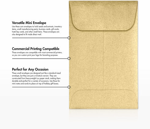 LUXPaper #1 Coin Envelopes | 50 Qty | 2 1/4" x 3 1/2" | Blonde Metallic | 80lb. Text