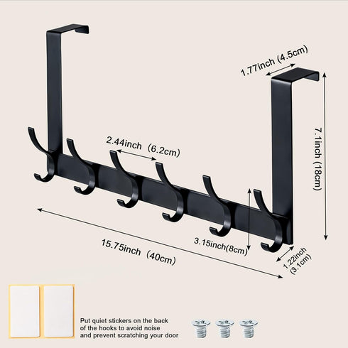 BOOMIBOO Over The Door Hooks, Sturdy Towel Rack with 12 Hooks for Bathroom, Bedroom, Kitchen