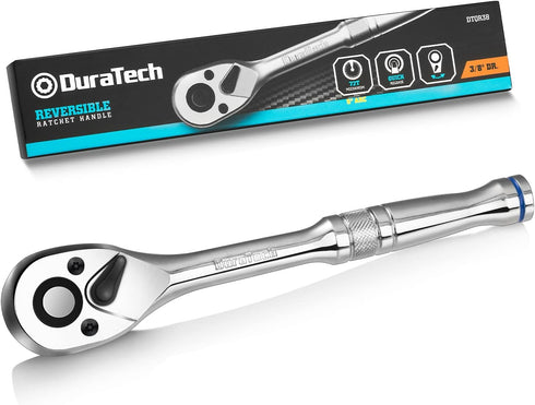 DURATECH 3/8-Inch Drive Ratchet, Quick-Release Wrench, 72-Tooth Reversible Switch, Alloy Steel