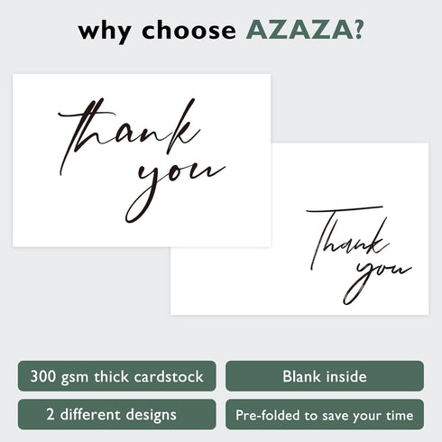 50 4 6 AZAZA PK Thank You Cards with Envelopes,Green Envelopes and Gold Stickers Thank You Notes,Minimalistic Thank You